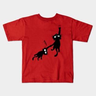 Black cat holding on Kids T-Shirt